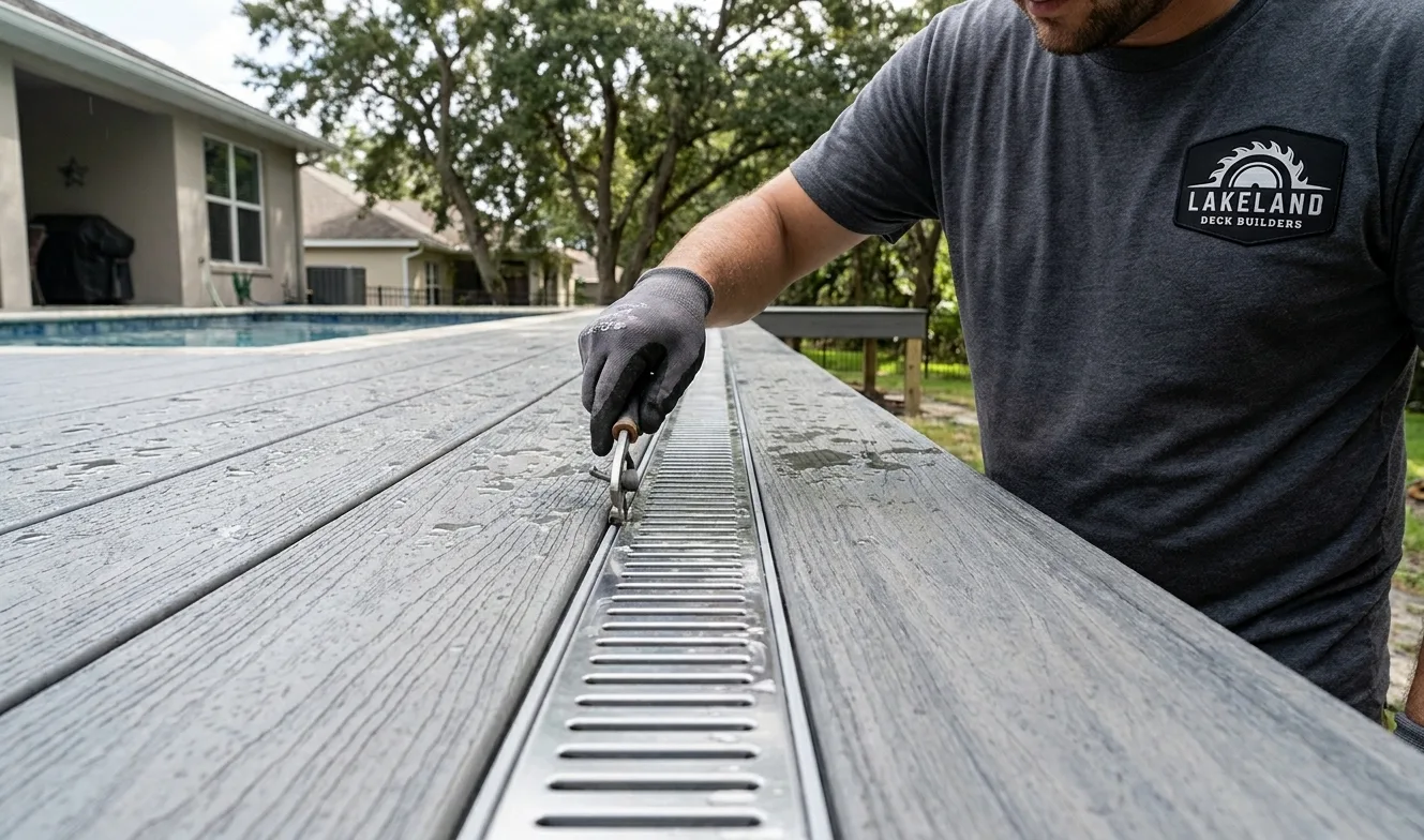 Slip-resistant composite pool deck with proper drainage detail in Lakeland