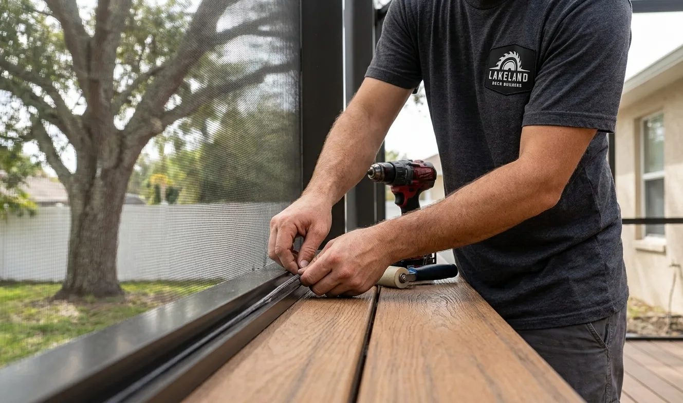 Screened deck enclosure detail built by Lakeland Deck Builders