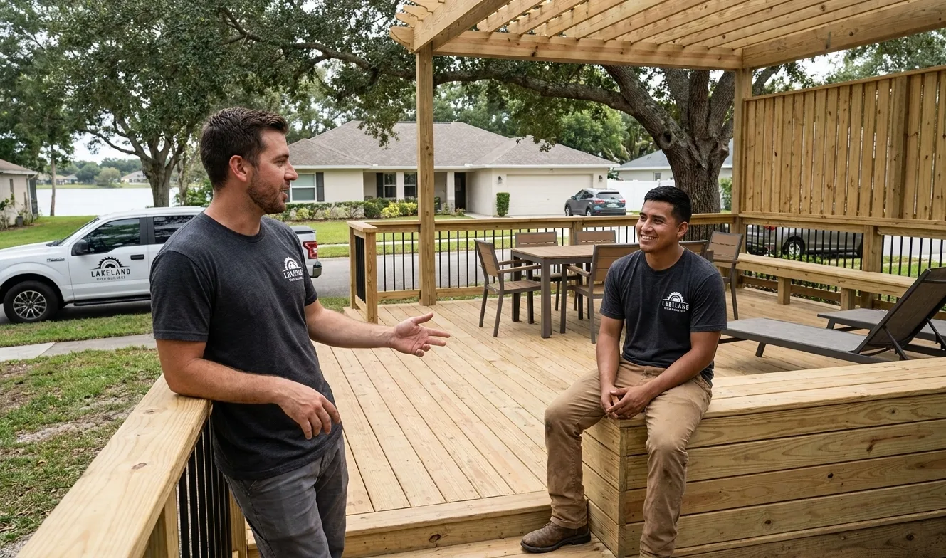 Custom backyard deck with outdoor furniture in Lakeland Florida